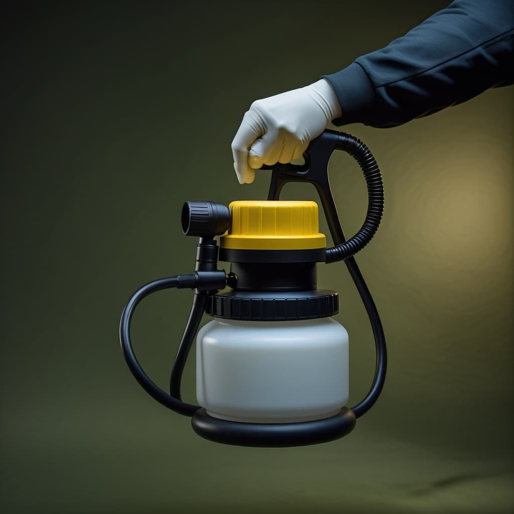 Pulvérisateur à main professionnel tenu par un technicien ganté
